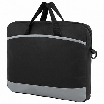 Сумка для документов STAFF MANAGER на молнии с карманом, полиэстер, черно-серый, 32х37х5 см