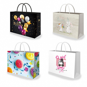 Пакет подарочный (1 штука) 45х13х33см(XL) "Super Wide", ассорти, глиттер, фольга, ЗОЛОТАЯ СКАЗКА