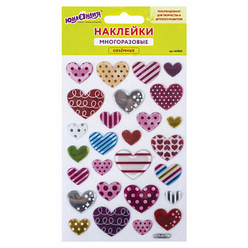 Наклейки объемные "Сердца", многоразовые, 10х15 см, ЮНЛАНДИЯ