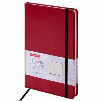 Блокнот А5 (148x218 мм), BRAUBERG "Office", под кожу, 80 л., резинка, клетка, красный