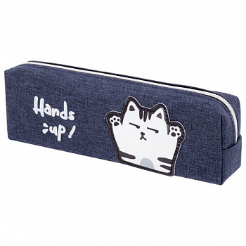 Пенал ЮНЛАНДИЯ, 1 отделение, полиэстер, "Cat", синий, 19х4х6 см