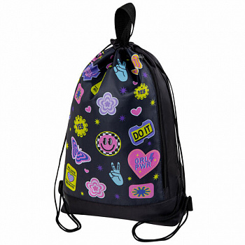 Мешок для обуви ЮНЛАНДИЯ с ручками, боковой карман на молнии, 46х36 см, "Patches"