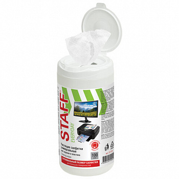 Салфетки для экранов всех типов и пластика универсальные STAFF "EVERYDAY", туба 100 шт., влажные
