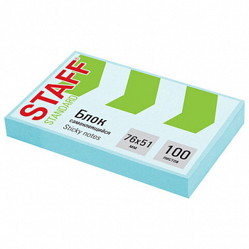 Блок самоклеящийся (стикеры) STAFF STANDARD, ПАСТЕЛЬНЫЙ 76х51 мм, голубой, 100 листов