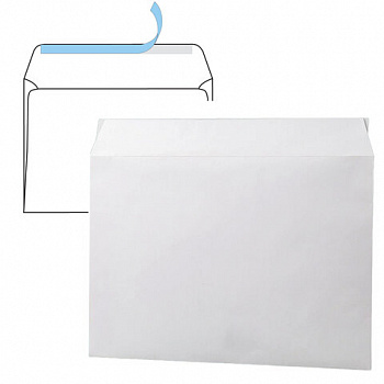 Конверты С4 (229х324 мм), отрывная лента, 100 г/м2, КОМПЛЕКТ 500 шт., внутренняя запечатка