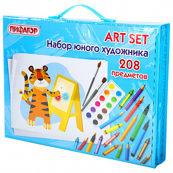 Набор ЮНОГО ХУДОЖНИКА "Тигренок" для рисования и творчества с мольбертом ПИФАГОР, 208 предметов