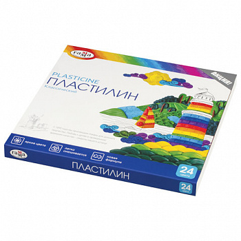 Пластилин классический ГАММА "Классический", 24 цвета, 480 г, со стеком, картонная упаковка