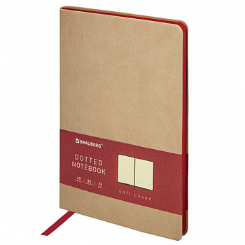 Блокнот А5 (148x218 мм), BRAUBERG "Metropolis Mix", под кожу, 80 л., в точку, бежевый