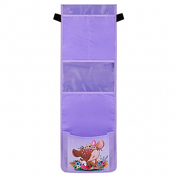 Кармашки-органайзер в шкафчик для детского сада ЮНЛАНДИЯ, с ПРОЗРАЧНЫМ КАРМАНОМ, увеличенный размер, 26х80 см, "Deer"