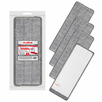 Насадки МОП для швабры (кармашки с 1-й стороны) КОМПЛЕКТ 4 шт., микрофибра, 33х12,5 см, LAIMA