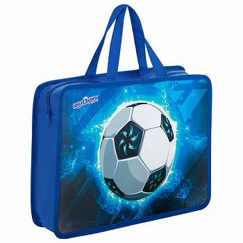 Папка на молнии с ручками ЮНЛАНДИЯ А4, 1 отделение, пластик, 80 мм, "Football"