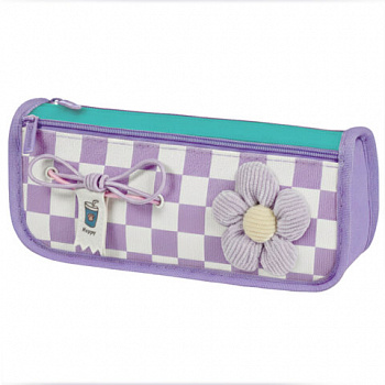 Пенал мягкий BRAUBERG KIDS, 2 отделения, полиэстер, "Checked flower", 22x10x6 см