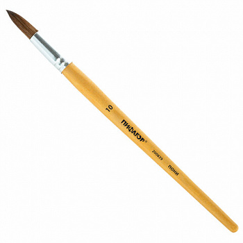 Кисть ПИФАГОР, ПОНИ, круглая, № 10, деревянная лакированная ручка, колпачок, пакет с подвесом