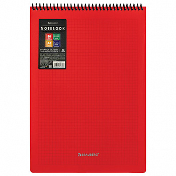 Блокнот БОЛЬШОГО ФОРМАТА А4, 80 л., обложка пластик, клетка, BRAUBERG "Metropolis", КРАСНЫЙ