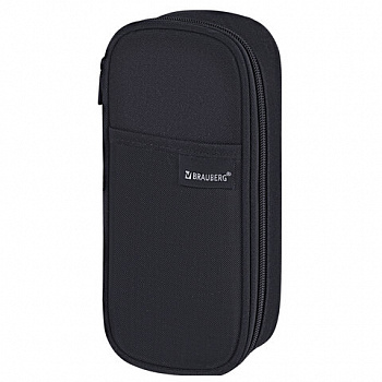 Пенал-органайзер BRAUBERG, 1 отделение, откидная планка, полиэстер, 22х10х6 см, "Total black"