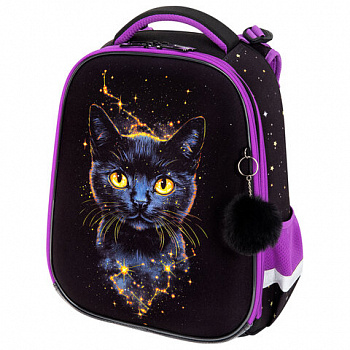 Ранец BRAUBERG ORIGINAL, 2 отделения, с брелком, "Galactic cat", 38х29х16 см