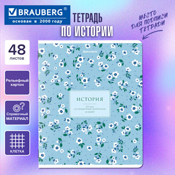 Тетрадь предметная BLOSSOM 48л, рельефный картон, ИСТОРИЯ, клетка, подсказ, BRAUBERG