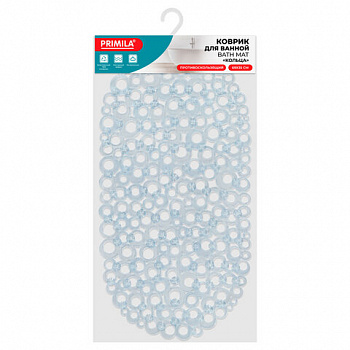 Коврик для ванны противоскользящий 69х35см, "Кольца", овальный, прозрачный, ПВХ, PRIMILA (ПРИМИЛА)