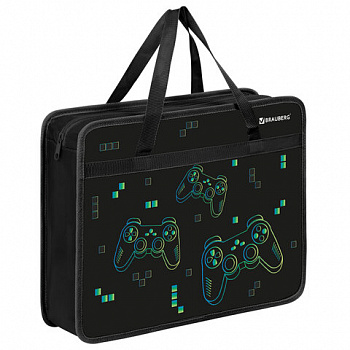 Папка на молнии с ручками BRAUBERG А4, 1 отделение, пластик, 80 мм, "Pixel gamepad"