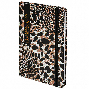 Блокнот с резинкой в клетку 96 л., А5 145х203 мм, твердая обложка, BRAUBERG," Leopard"