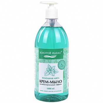 Мыло-крем жидкое с АНТИБАКТЕРИАЛЬНЫМ ЭФФЕКТОМ 1 л ЗОЛОТОЙ ИДЕАЛ "Холодная мята", дозатор