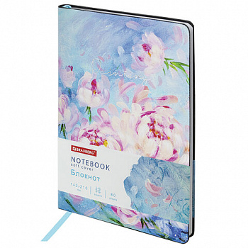 Блокнот А5 (143x210 мм), BRAUBERG VISTA "Pink flowers", под кожу, гибкий, срез фольга, 80 л.