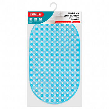 Коврик для ванны противоскользящий 69х39 см, "Ротанг", овальный, голубой, ПВХ, PRIMILA (ПРИМИЛА)