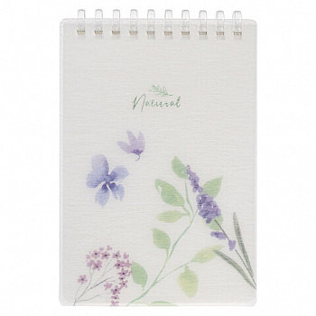 Блокнот МАЛЫЙ ФОРМАТ А6 80 л., мягкий гребень, пластик, фольга, клетка, HATBER, BLUE FLOWERS, 090245, 80Б6A1мс_33478