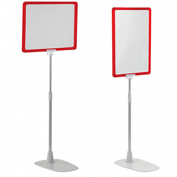 Стойка-инфодержатель напольная КОМПЛЕКТ 2 шт., А4 (высота трубки до 55 см) КРАСНАЯ
