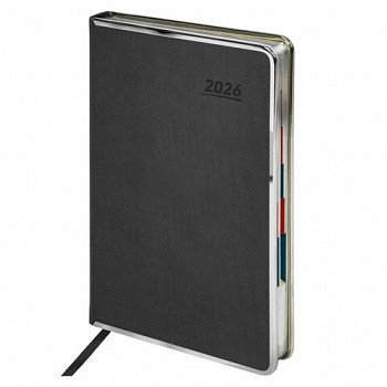 Ежедневник датированный 2026 А5 148х218 мм, GALANT "Infinity Silver", под кожу, серый