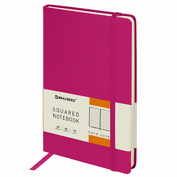Блокнот А5 (148x218 мм), BRAUBERG "Metropolis", балакрон, 80 л., резинка, клетка, фуксия