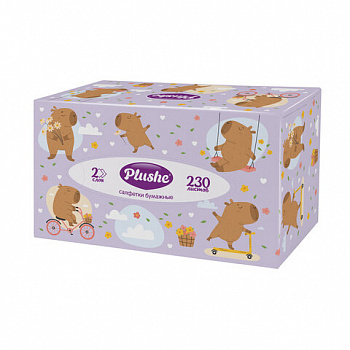 Косметические салфетки 230 штук в картонном боксе 2-слойные Plushe (Плюше), 20х20 см,
