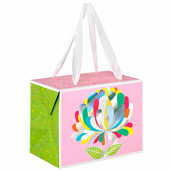 Пакет-коробка подарочный (1 штука) ассорти "Happy Birthday"/"Цветок", глиттер/тиснение фольгой, ламинация 15х9х11 см, 81273, 90074