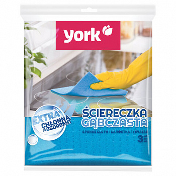 Салфетки ЦЕЛЛЮЛОЗНЫЕ (губчатые), 15,5х17,5 см, КОМПЛЕКТ 3 шт., СУПЕР впитываемость, YORK
