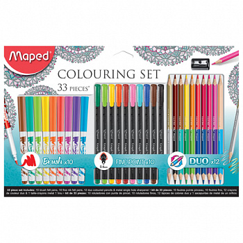 Набор для творчества MAPED "Colouring Set", 10 фломастеров, 10 капиллярных ручек, 12 двусторонних цветных карандашей, точилка