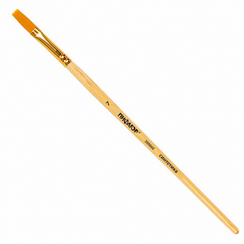 Кисть ПИФАГОР, СИНТЕТИКА, плоская, № 7, деревянная лакированная ручка, с колпачком, пакет с подвесом