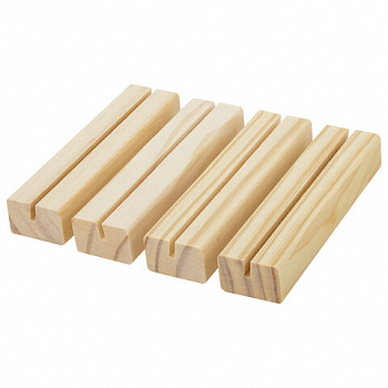 Ценникодержатель деревянный (ценники, реклама, фото) 12х3х2 см, КОМПЛЕКТ 4 шт., BRAUBERG