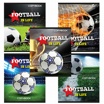 Тетрадь А5, 48 л., BRAUBERG скоба, клетка, выборочный лак, МИРОВОЙ ФУТБОЛ