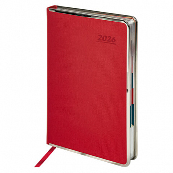 Ежедневник датированный 2026 А5 148х218 мм, GALANT "Infinity Silver", под кожу, красный