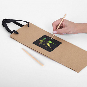 Пакет подарочный под бутылку КОМПЛЕКТ 7 шт., 13х8х36 см, скретч-слой + стилус, крафт, ЗОЛОТАЯ СКАЗКА