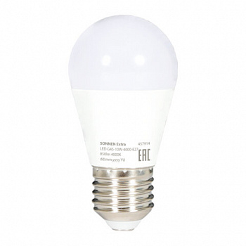 Лампа светодиодная SONNEN EXTRA, 10 (85) Вт, E27, шар, нейтральный белый, 30000 ч, LED G45-10W-4000-Е27