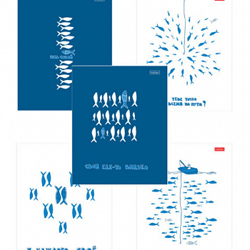 Тетрадь обложка пластик с печатью, А5, 96 л., скоба, клетка, HATBER, "Рыба моя" (микс в спайке), 090215, 96Т5В1пл