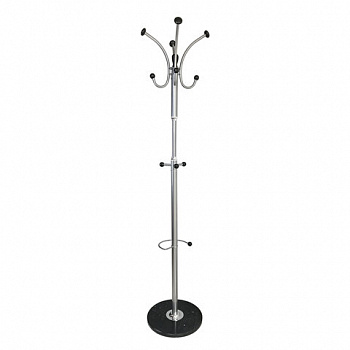 Вешалка-стойка BRABIX "CR-855" на мраморном диске, металл, 4+3 крючка, цвет серебристый