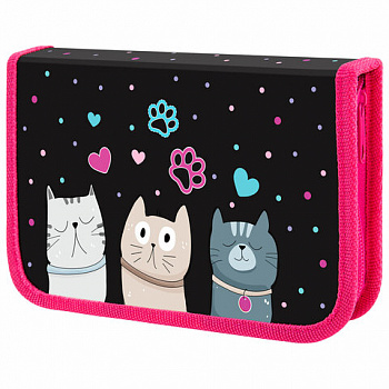 Пенал ЮНЛАНДИЯ, 1 отделение, картон с эффектом soft-touch, 19х11 см, "Cat squad"