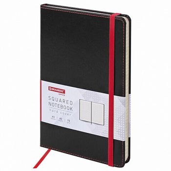 Блокнот А5 (148x218 мм), BRAUBERG "Office", под кожу, 80 л., резинка, клетка, черный