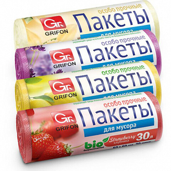 Мешки для мусора Арома 30л в рулоне ассорти, 20шт, ПНД, 26х53,5 см, 9 мкм, GRIFON, ШК0200, 101-020