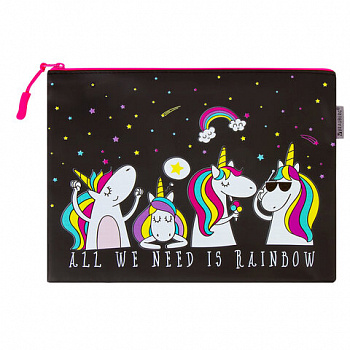 Папка для тетрадей A5 BRAUBERG, мягкий, водонепроницаемая молния, "Unicorns", 25х20 см
