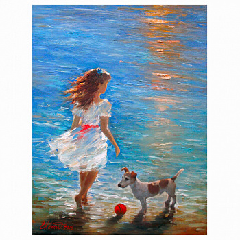 Картина стразами (алмазная мозаика) 40х50 см, ОСТРОВ СОКРОВИЩ "Девочка с собачкой", без подрамника