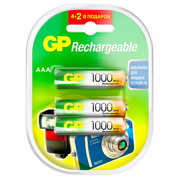 Батарейки аккумуляторные Ni-Mh мизинчиковые 6 шт. (ПРОМО 4+2) ААА (HR03) 930 mAh, GP, 100AAAHC4/2-2CR6