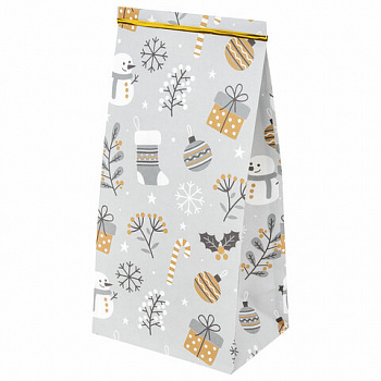 Пакет подарочный КОМПЛЕКТ 10 штук новогодний 12х8х25 см с зажимами, "Паттерн № 1", ЗОЛОТАЯ СКАЗКА